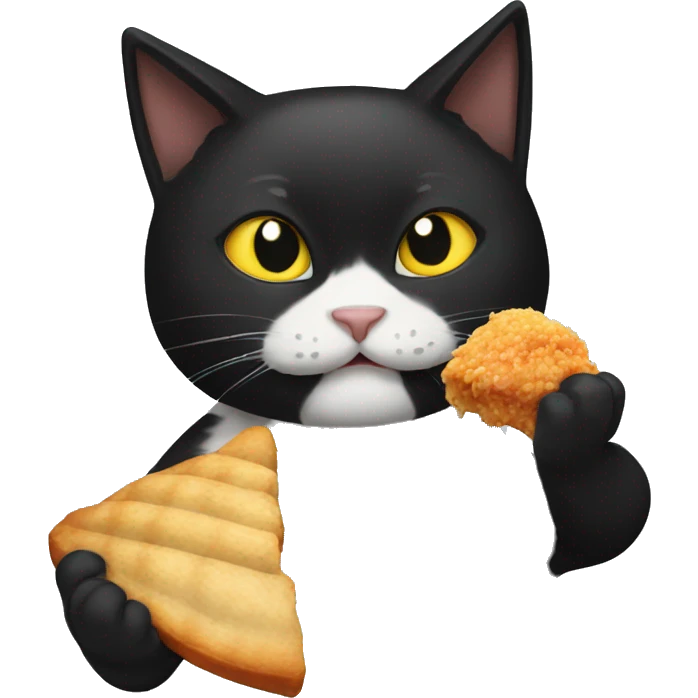 Black cat eating chicken  emoji