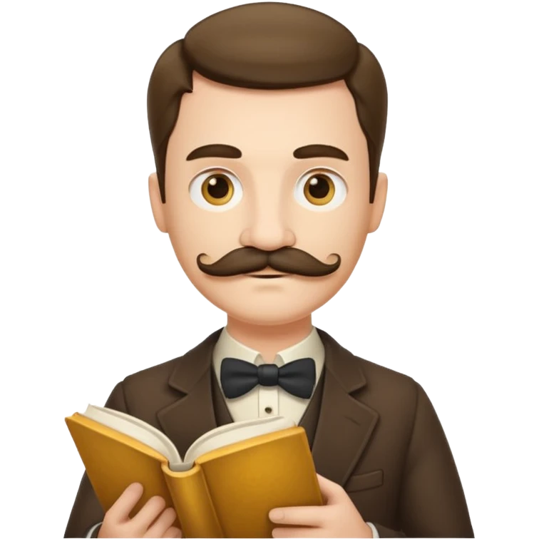 gentleman with moustache holds a book and reads it, golden gradient background emoji