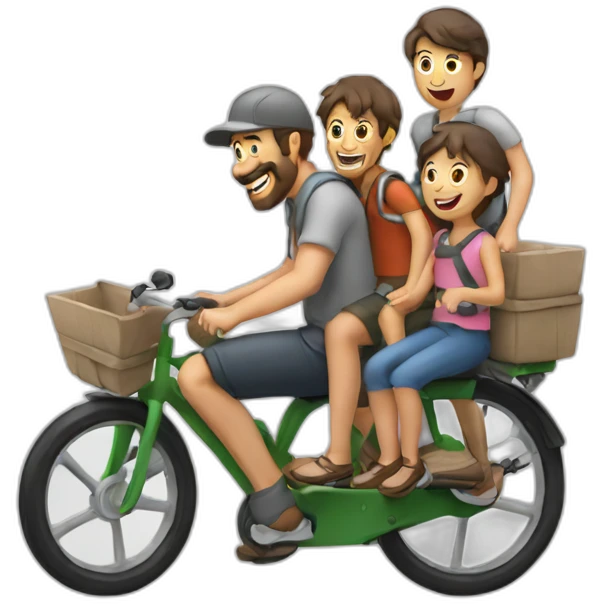 Dad and 3 kids riding a cargo bike emoji