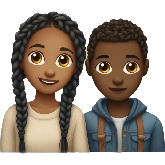 Realistic black girl with box braids and light skin boy with short curly hair and a short beard hugging emoji