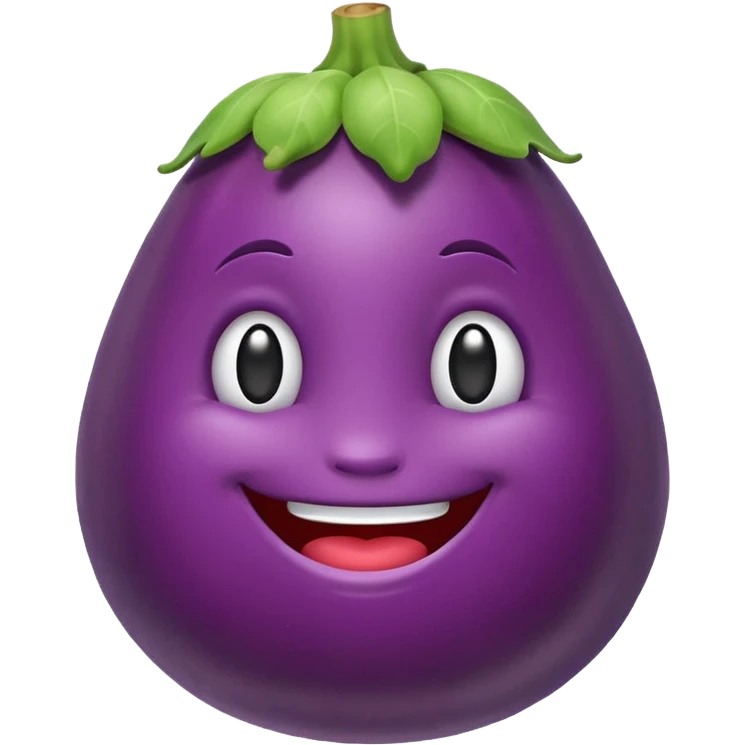 smiling eggplant shaped emoji in early Apple emoji style with minimal shading emoji