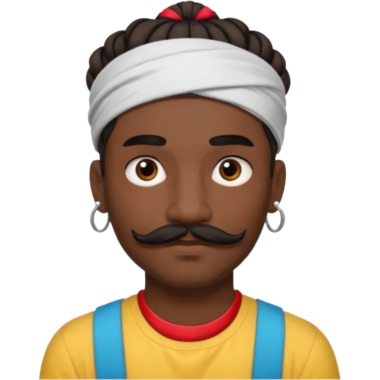bun hair man and mustache and face tattoos very heavy and headband emoji