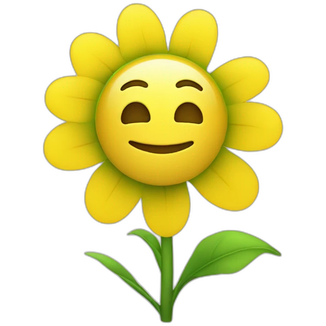 a yellow flower with a white inside, green stem and a smile, with line eyes, not normal eyes emoji