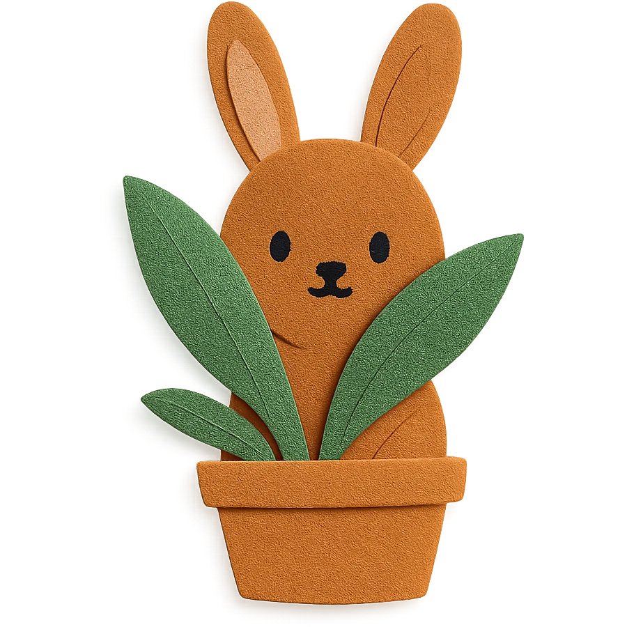 cinnamon bunny peeking behind a plant, paper-craft style emoji