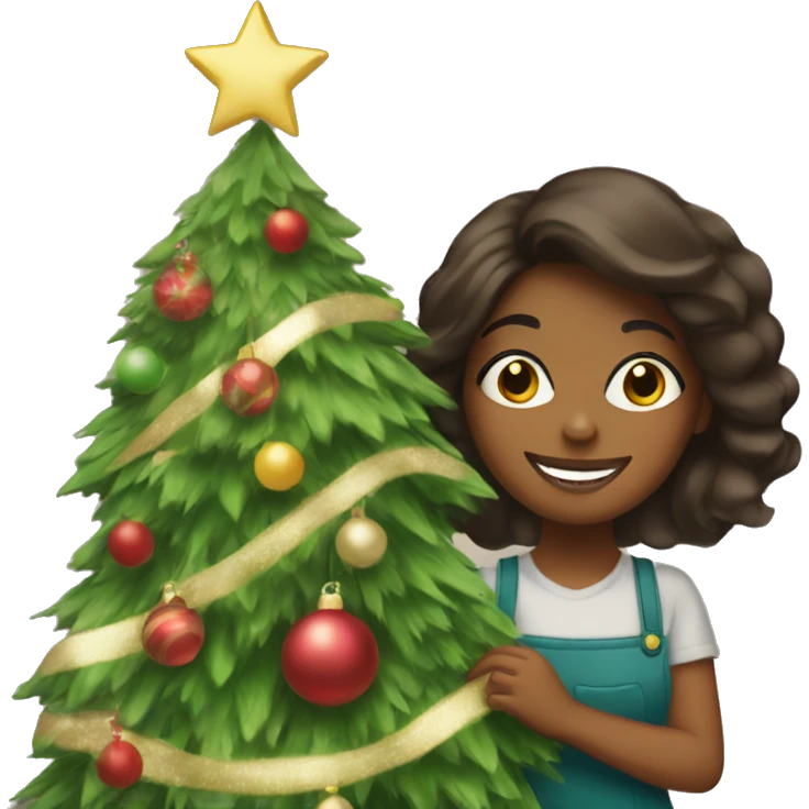 Brown Girl decorating Christmas tree emoji
