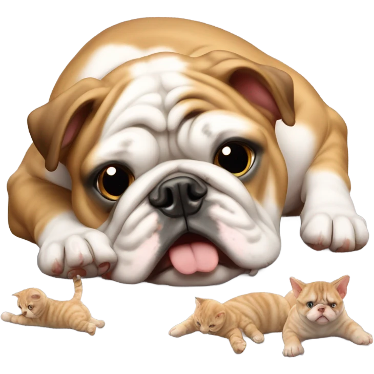 English bulldog with kittens emoji