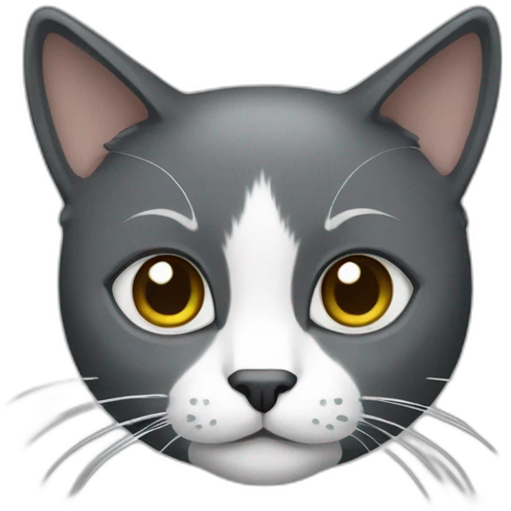 A dark grey and white cat emoji