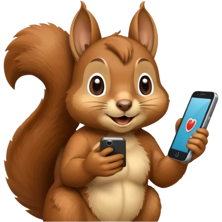 squirrel with a smartphone pressed to its ear, mid-call, apple style emoji emoji