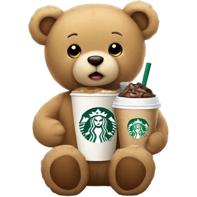 Beige teddy bear drinking Starbucks  emoji