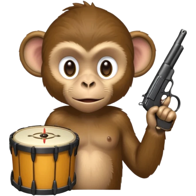 Monkey with a drum mag pistol emoji
