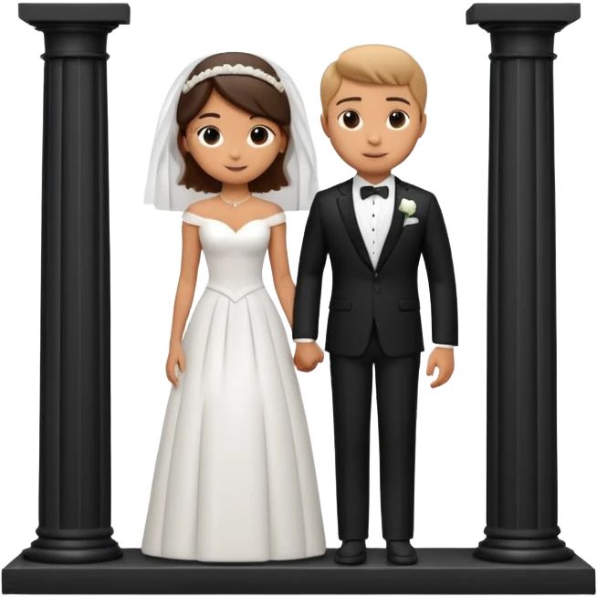 A 3D cartoon photo frame showing a formal courthouse wedding scene with a bride and groom standing together in front of white columns, neutral background, elegant lighting, realistic Memoji-style. emoji