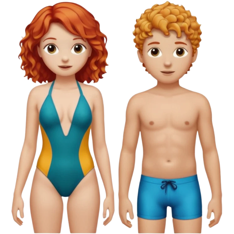 Straight Red hair Girl and curly blonde boy in swimsuit emoji