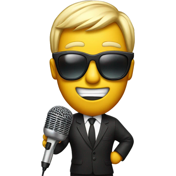 shit emoji holding microphone wearing sunglass emoji