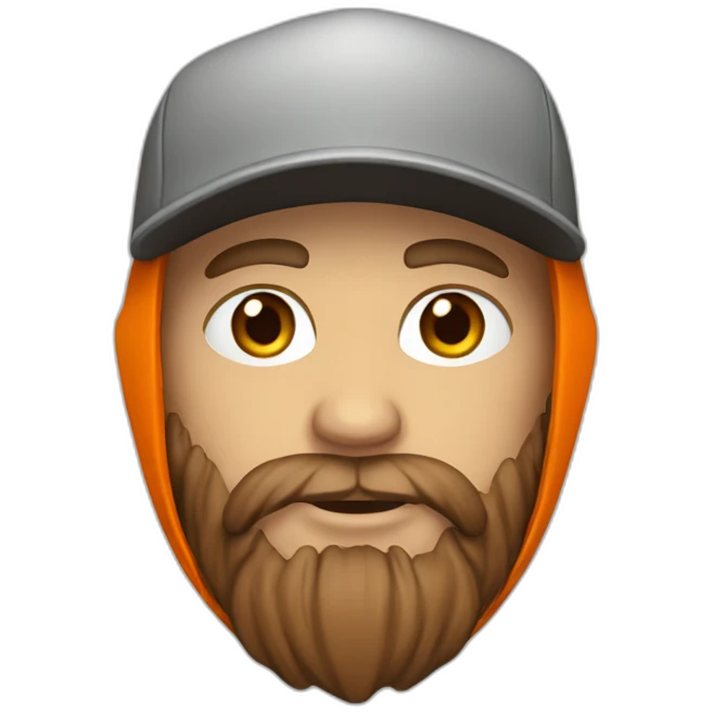 hooded white dude with a brown beard with an orange baseball hat emoji