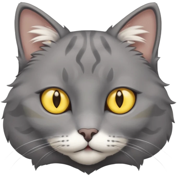 A gray cat with yellow eyes named max he is very cute and has a white spot on his neck emoji