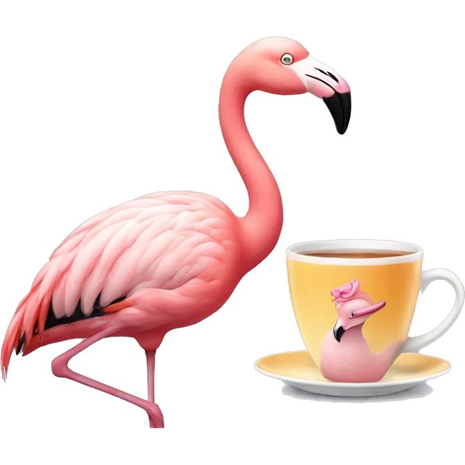 Flamingo with cup of tea emoji
