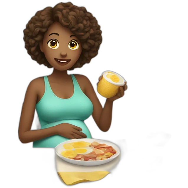 Pregnant woman eating breakfast emoji