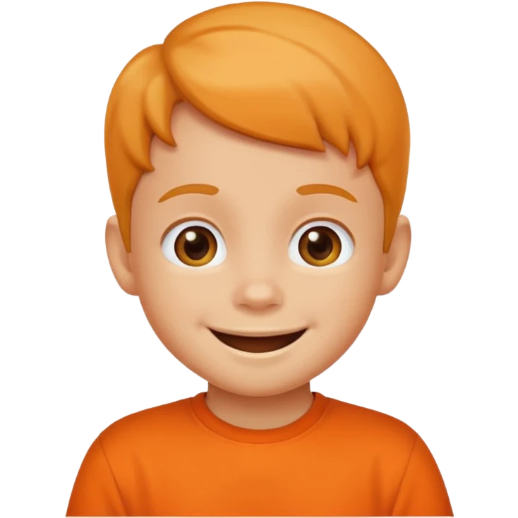 happy little kid with a phone, orange shirt, apple style emoji emoji