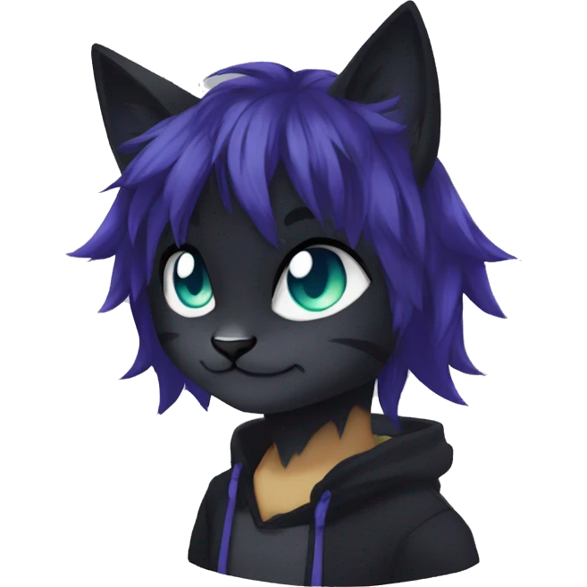 Anthro Dark Beautiful Colorful Shiny Edgy Cool Shy Grumpy FurSona Feline Fakemon Emo Hair Vtuber Model emoji
