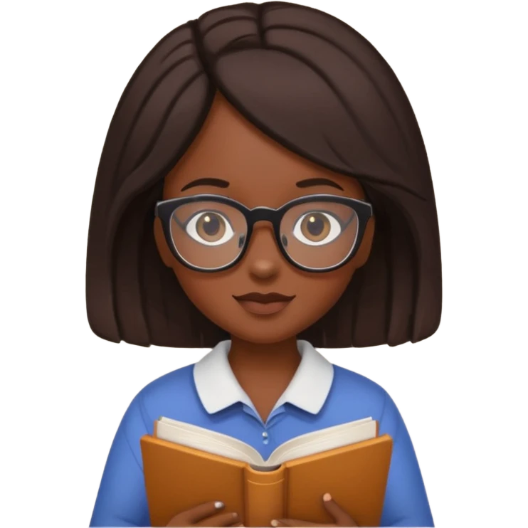 black girl emoji with glasses holding a book emoji