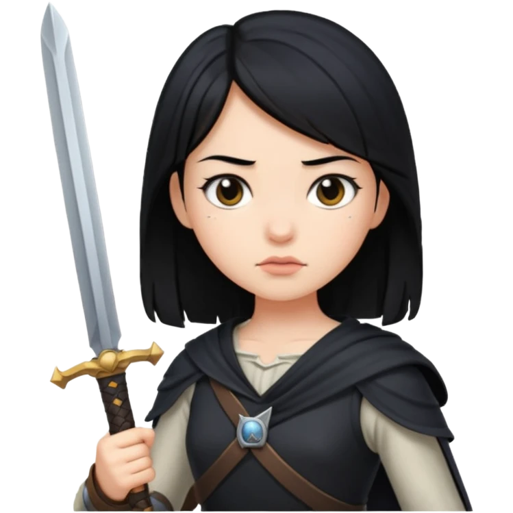 girl with black hair, with sword emoji