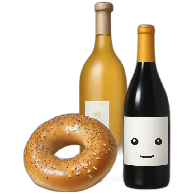 An everything bagel and a bottle of natural wine emoji