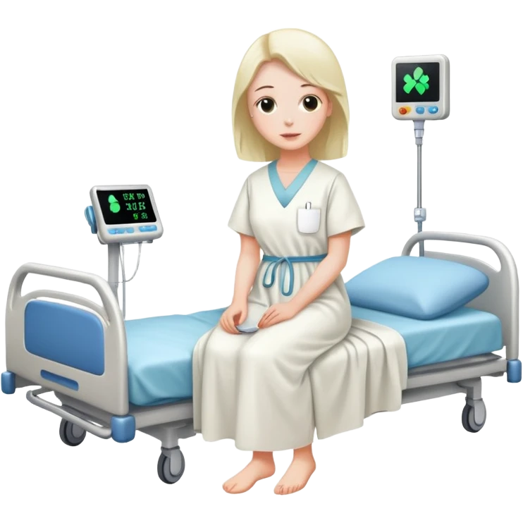 patient in a hospital gown sitting on a bed emoji