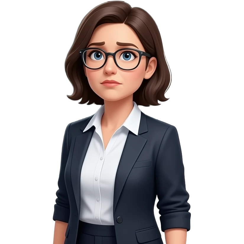 A photorealistic portrait of a female teacher in her 30s wearing glasses, standing in a school classroom. She has a skeptical look, looking up at the viewer with calmdown. Next to her, a large blackboard has the text 'Who is Hasbulla?' written in messy chalk. Soft overhead classroom, ultra details. emoji