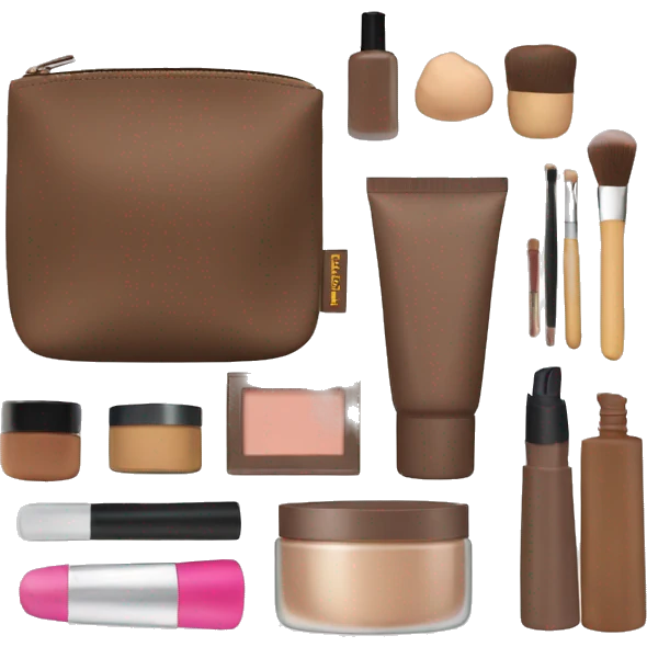 Brown Cosmetic Bag with cosmetics emoji