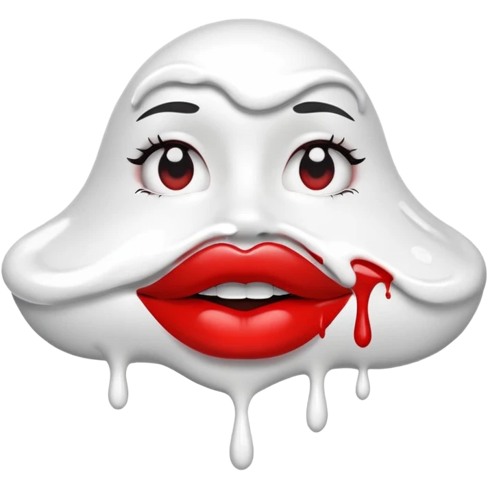 Floating red lips with Completely white paint dripping off emoji