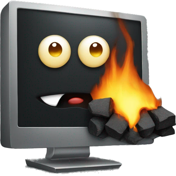 a lump of coal with eyes who uses a burning computer emoji