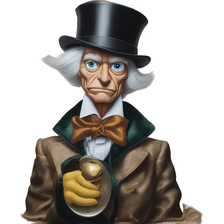 Uncle Scrooge spoon in Dior Gucci Hermes, oil paint, mysterious eyes, intricate lips, masterpiece portrait , odd perspective, beautiful, desirable, logical emoji