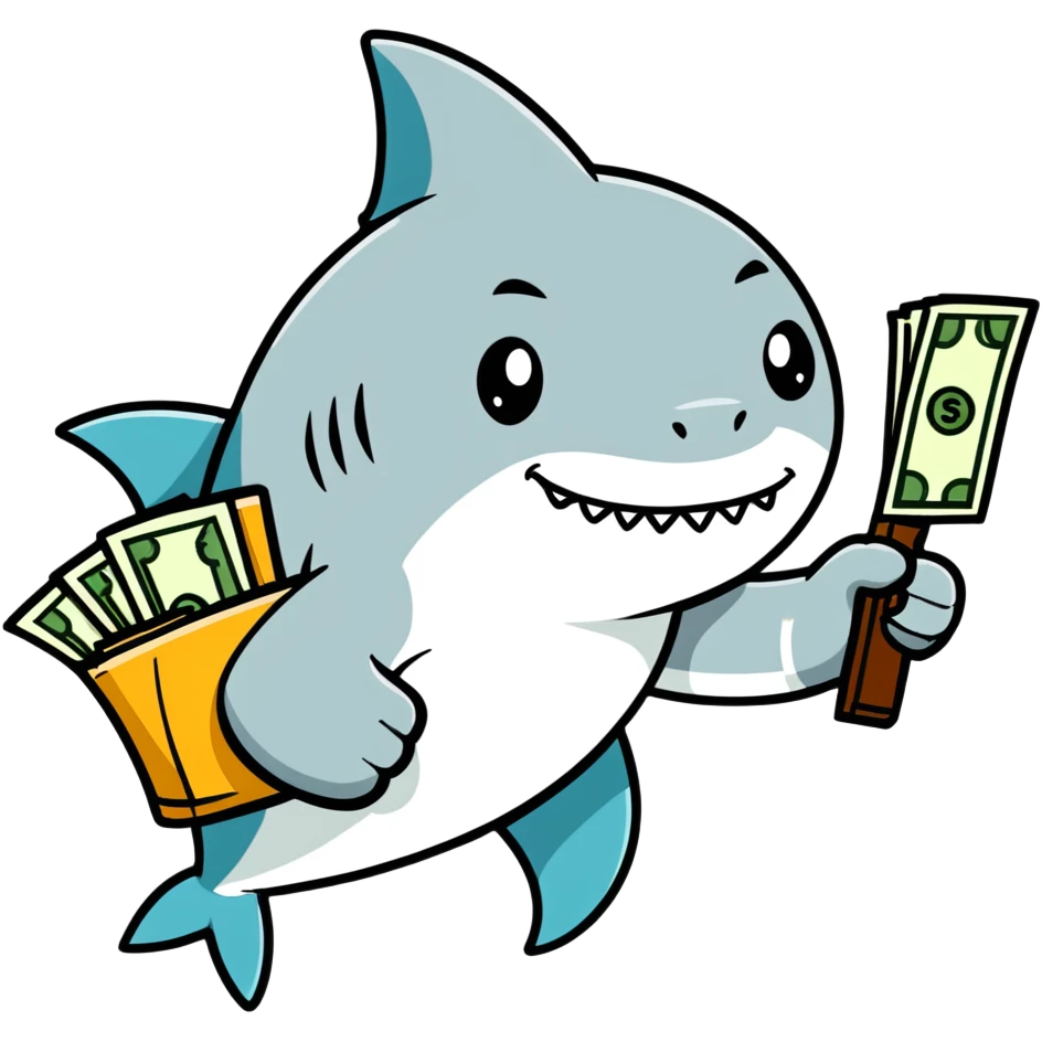 Shark smiling with gun and money emoji