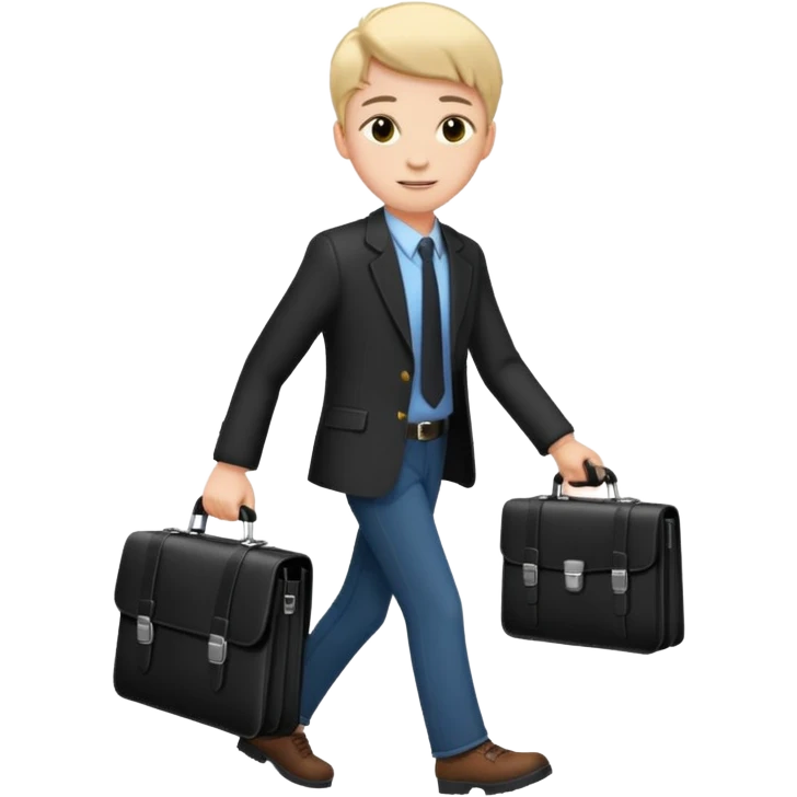 A satisfied teenager walks with a briefcase emoji