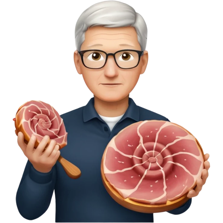 Tim Cook holding a spiral ham emoji