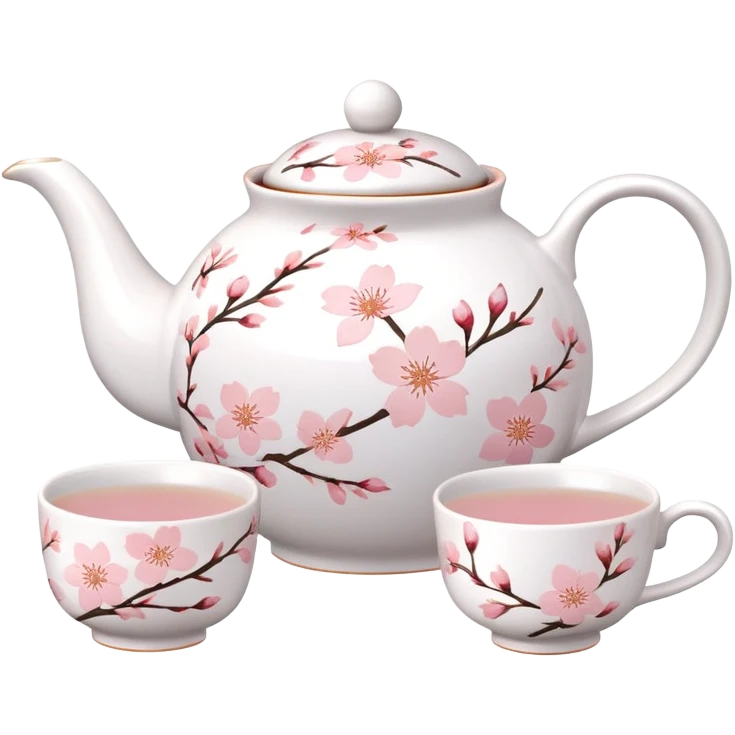 Cute Pastel pink and white Cherry Blossom Sakura Tea Set emoji