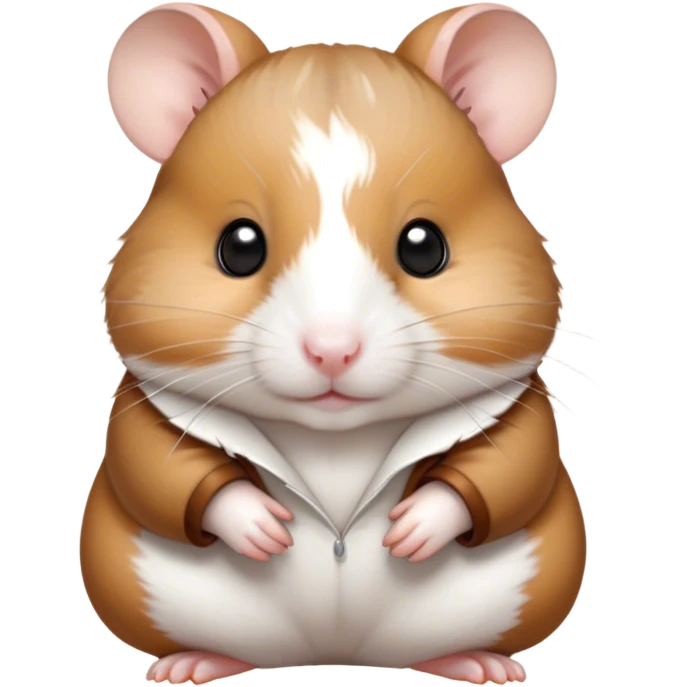 Cinematic Noble Brown and White Banded Hamster Portrait Emoji, Poised and regal, with a tiny, compact build and a uniquely patterned coat of warm brown and crisp white bands, deep-set soulful dark eyes, Simplified yet sharp and sophisticated features, highly detailed, glowing with a soft, dignified glow, high shine, intelligent and charming, stylized with an air of distinctive elegance, focused and attentive, soft glowing outline, capturing the essence of a watchful and confident rodent, so majestic it feels as though it could scurry out of the screen with effortless authority! emoji