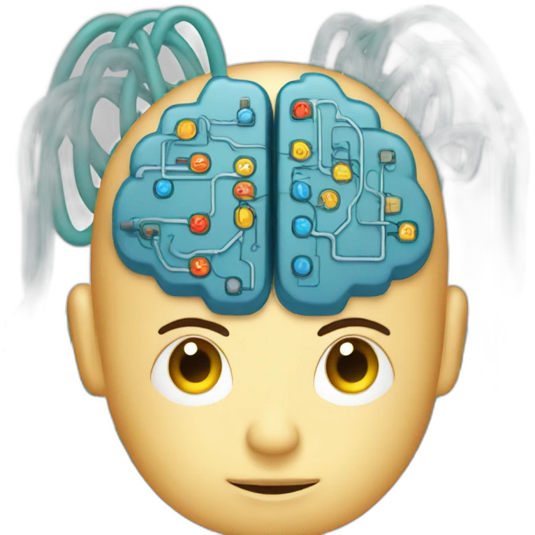 brain full of circuits connected to a machine emoji