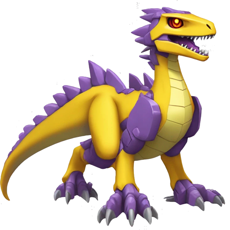  Cool Edgy Purple Yellow Digimon-Fakemon-Guilmon-Velociraptor-Dragon-Mecha full body emoji