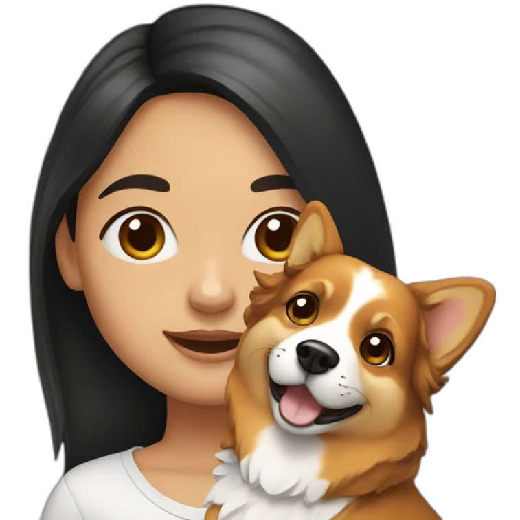 girl with long dark hair with corgi emoji