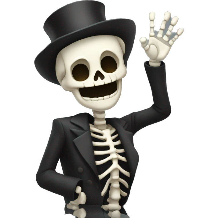Skelton waving high while smiling  emoji