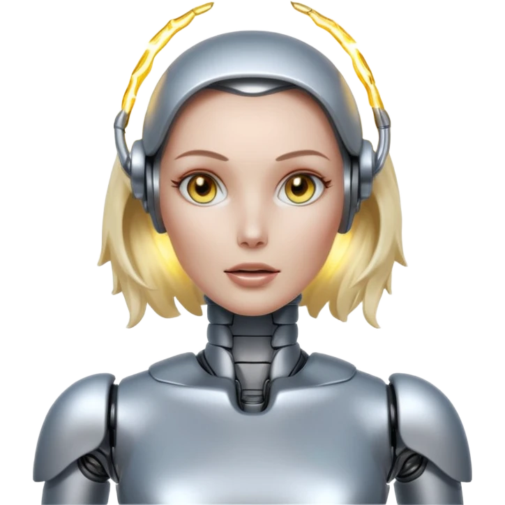 A female robot with a sexy body and power surging out of her brain emoji