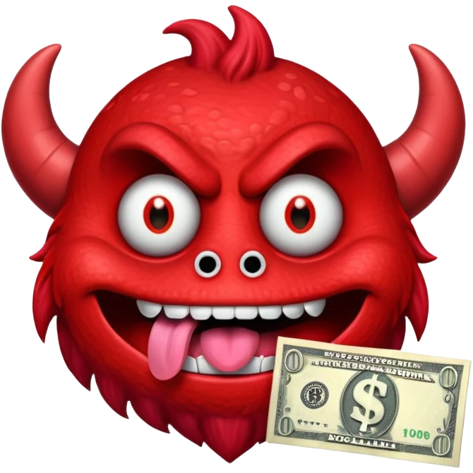 red with dollar sign eyes and money bill tongue emoji