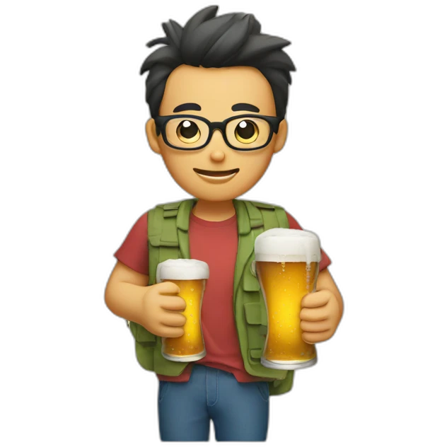 Japanese wearing glasses alohashirt is holding beer emoji