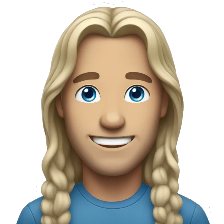 smiling man with long hair blue eyes  emoji