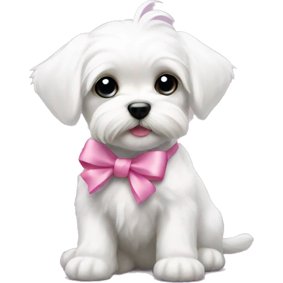 Mini white maltese puppy with a pink bow emoji