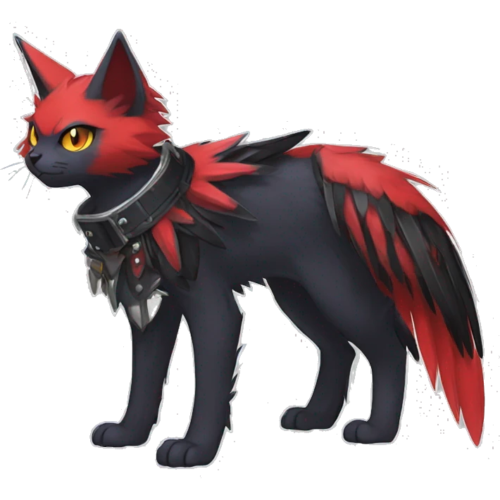 cool edgy black punk red nargacuga-cat-raven-animal hybrid Fakemon collar full body emoji