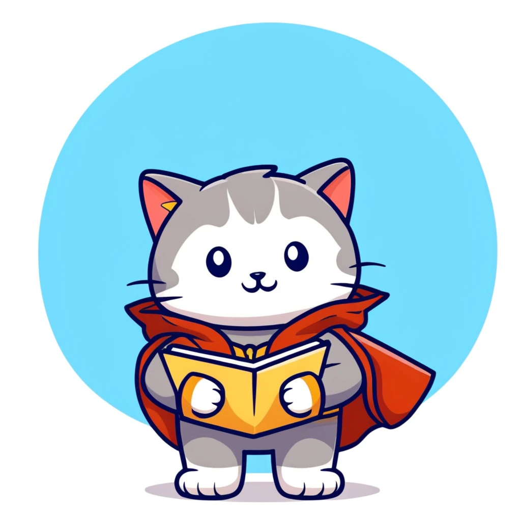 Explorer cat with map in paws, mountains and starry sky behind, wearing explorer outfit and cloak blowing in wind, gazing at horizon emoji