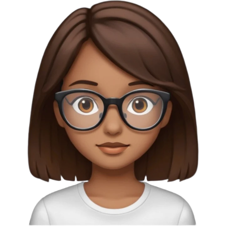 une ado, brune aux cheuveux tres fonces, blanche, un peu bronzee,lunettes carres noires, yeux bruns emoji