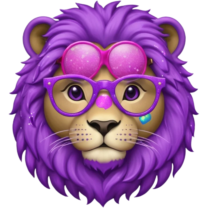 Leão adulto com oculos roxo com glitter emoji